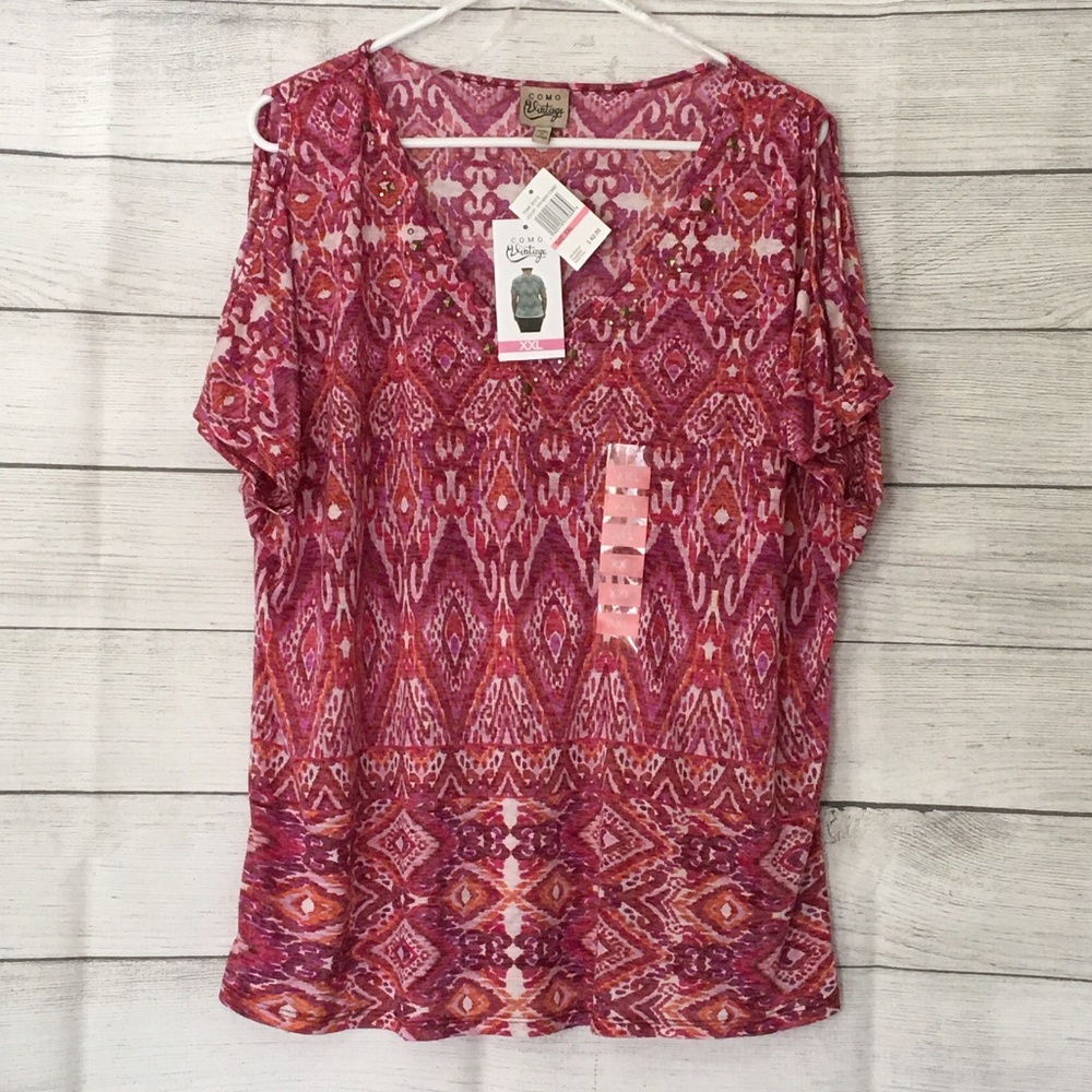 NWT Como Vintage Cold Shoulder Top XXL V Neck #2